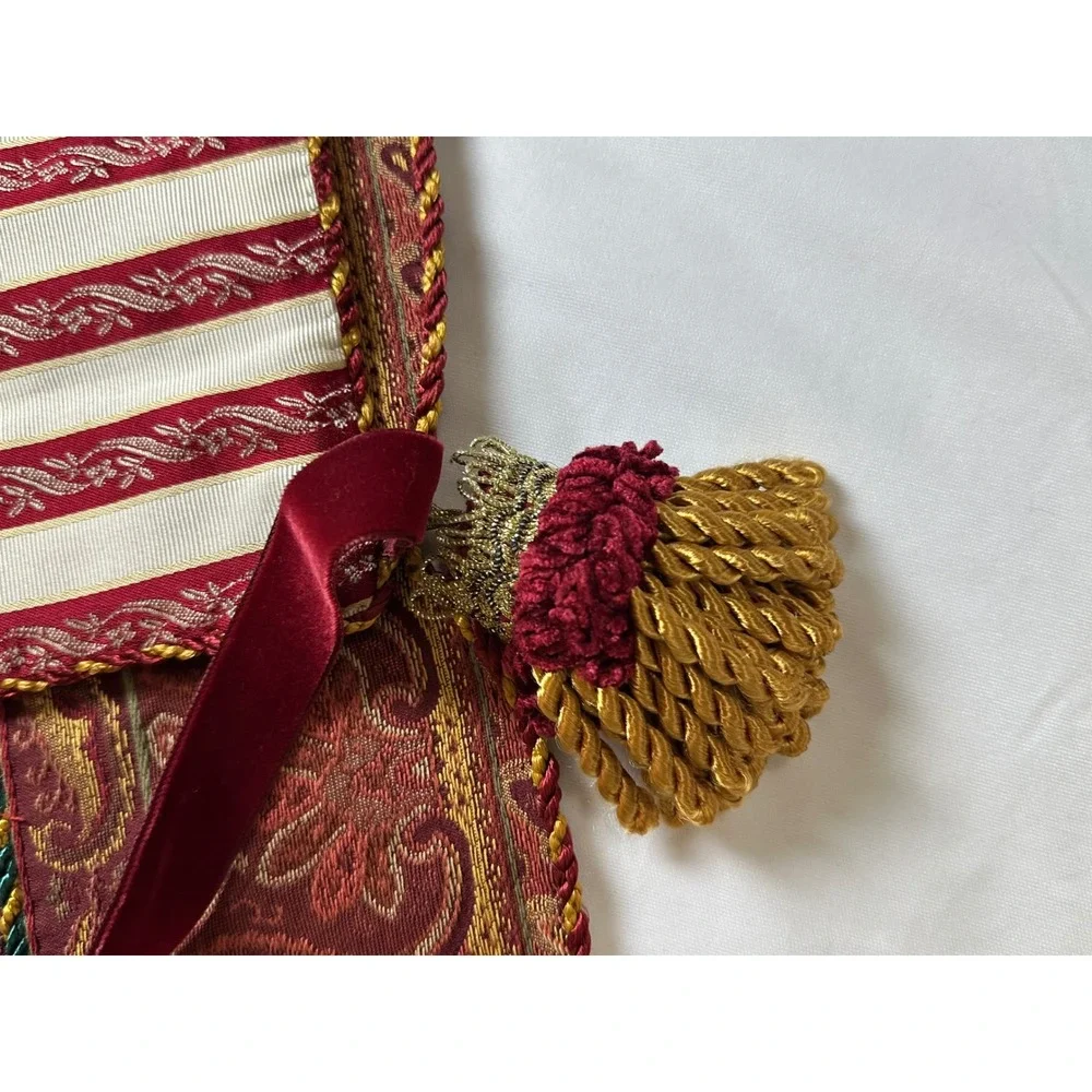 OOAK Victorian Brocade Christmas Apron Santa Tapestry TreeTassel Trim Art 2 wear